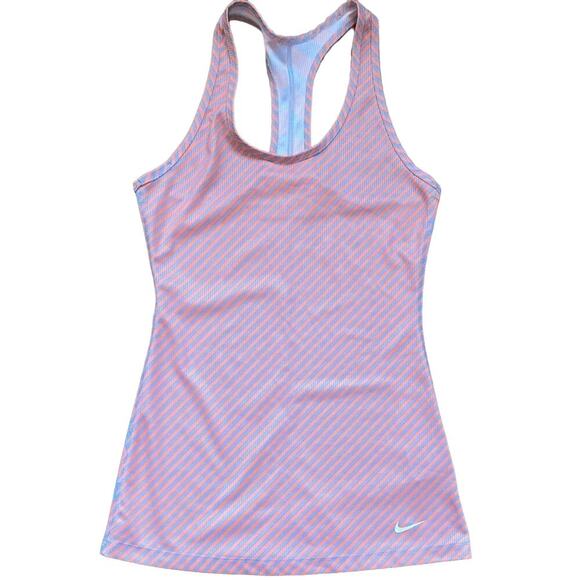 Nike‎ peach and grey striped ribbed racerback Dri-Fit tank top - Picture 1 of 5